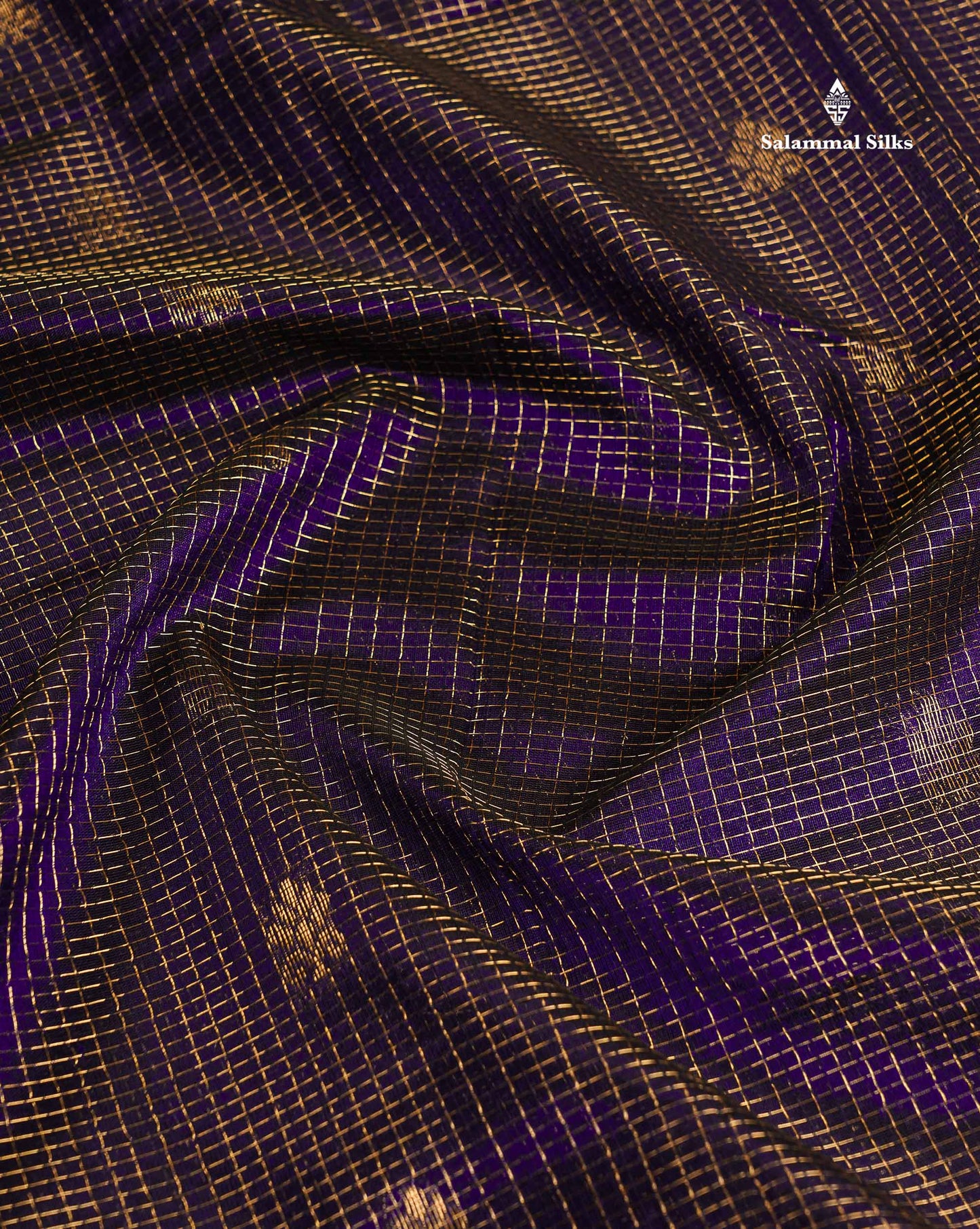 Pure Silk Cotton Saree - Dual Tone Navy Blue Small Checks With Butta Along With Contrast Yellow Traditional Evening Morning Border