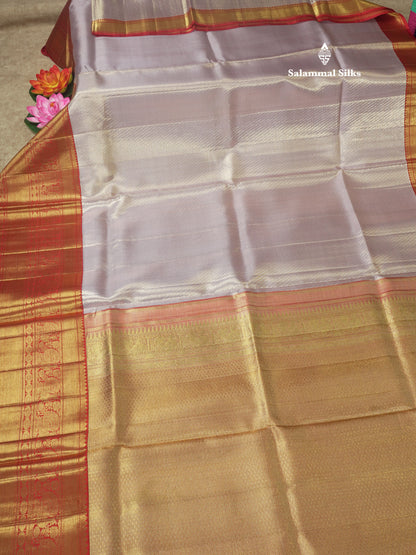 Beautiful Light Lavender Pure Kanjivaram Silk Saree (2G) Zari With Contrast Red Border