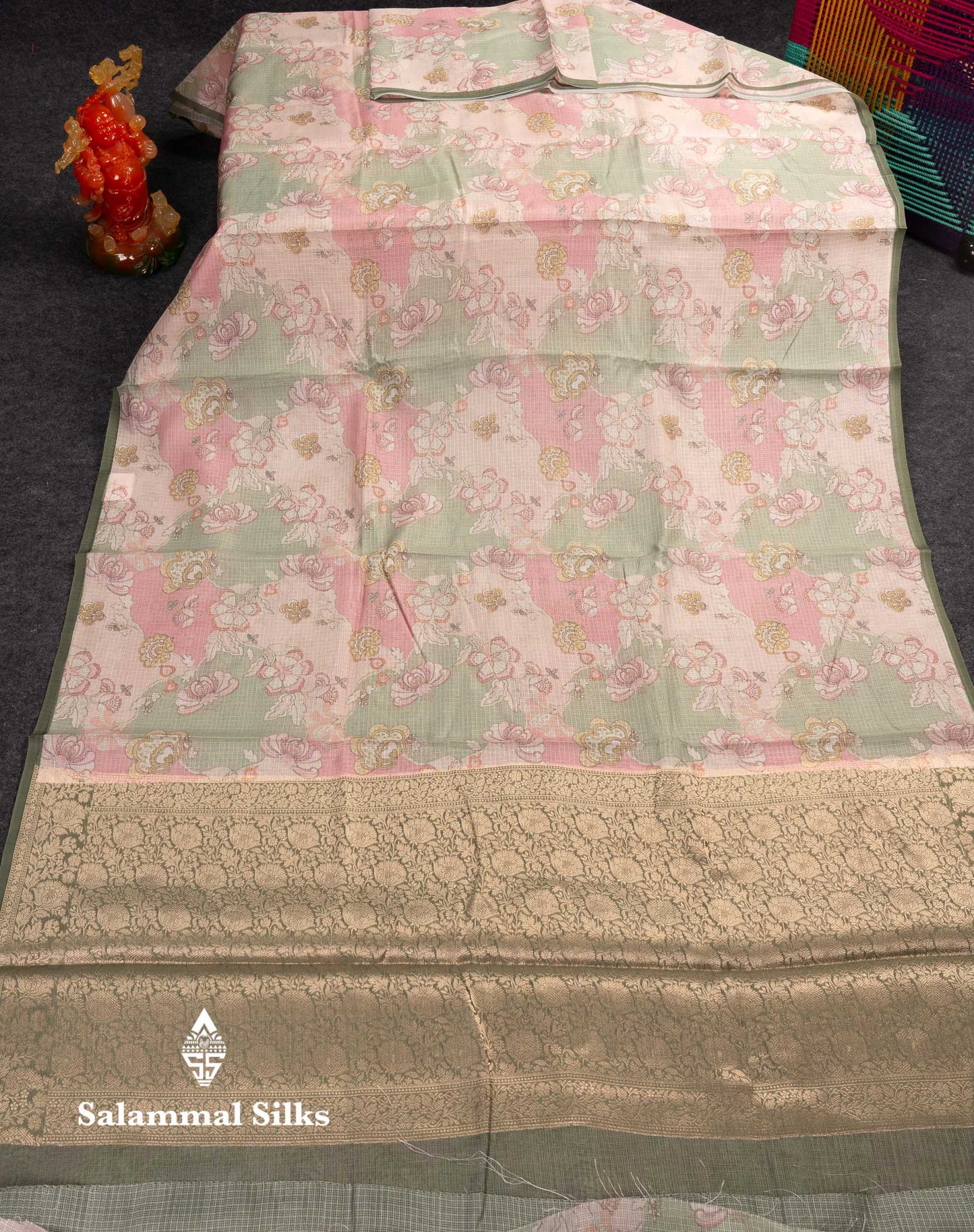 Beautiful Multicolour Kota Cotton Mix Fancy Saree With Contrast Pastel Violet Butta Blouse