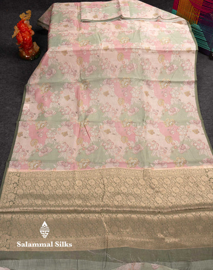 Beautiful Multicolour Kota Cotton Mix Fancy Saree With Contrast Pastel Violet Butta Blouse