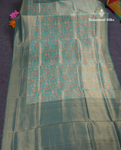 Saffire Green Tissue Fancy Semi Soft Silk Saree With Long Border