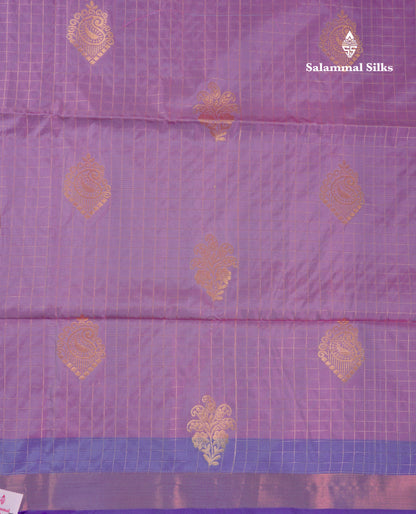 Beautiful Light Rexona Green Zari Checks With Butta Soft Silk Mix Saree With Contrast Dark Purple Blouse