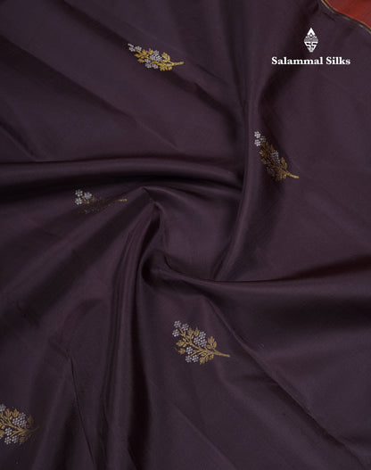 Dark Brown Pure Kanjivaram Silk Saree With Contrast Rust Orange Traditional Border