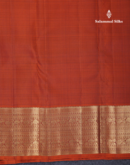 Dark Brown Pure Kanjivaram Silk Saree With Contrast Rust Orange Traditional Border
