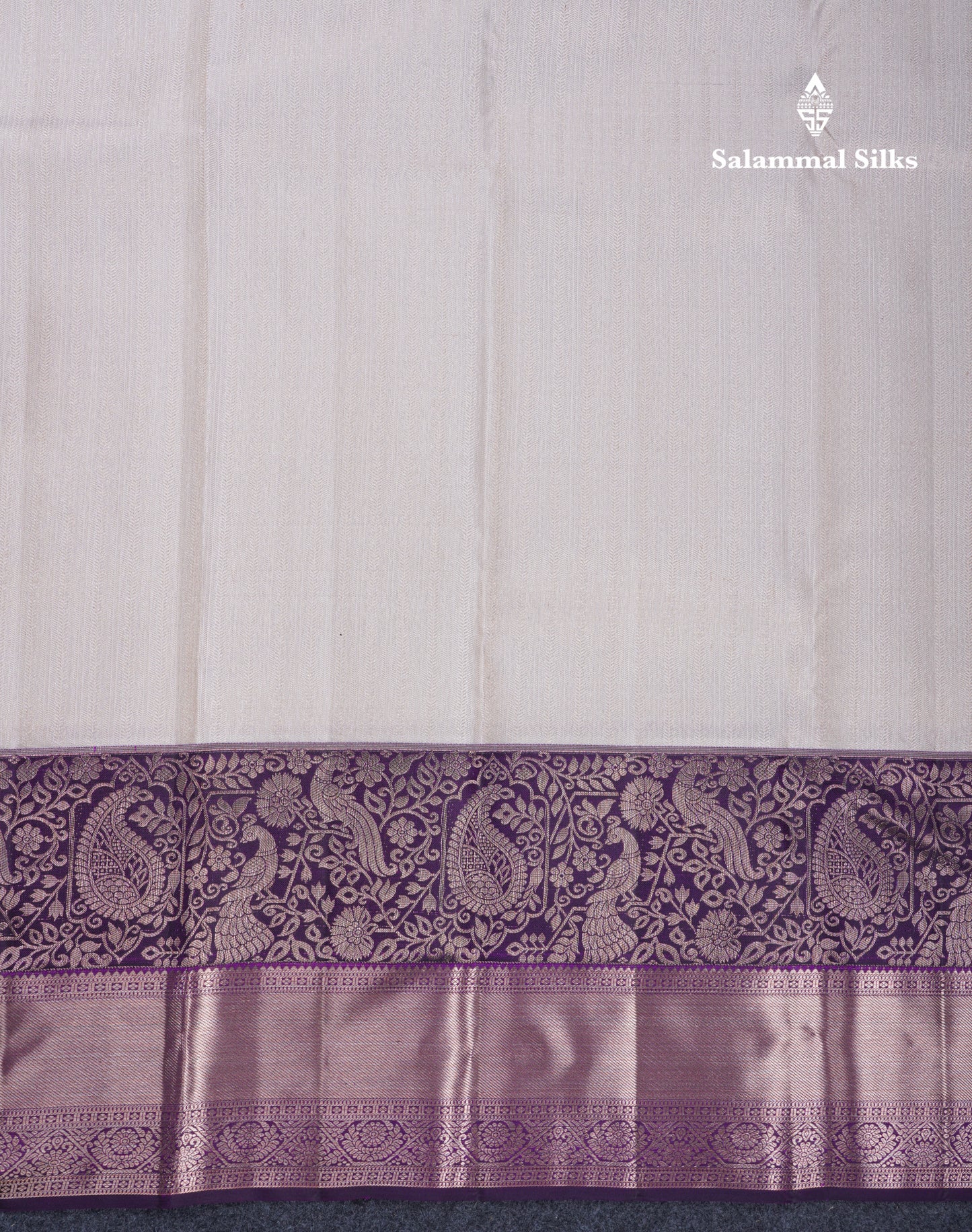 Cream White Fancy Bridal Pure Kanjivaram Silk Saree With Contrast Dark Purple Traditional Border