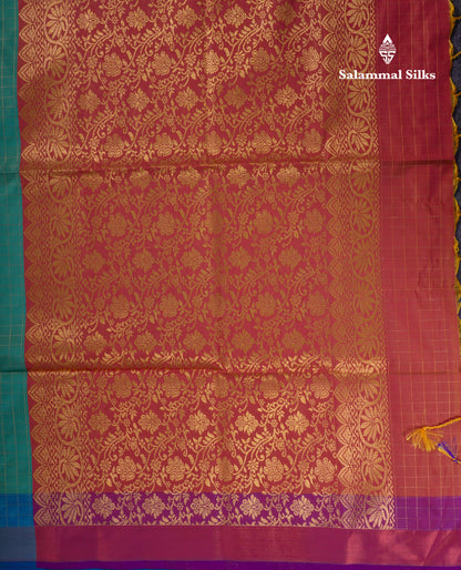 Beautiful Light Rexona Green Zari Checks With Butta Soft Silk Mix Saree With Contrast Dark Purple Blouse