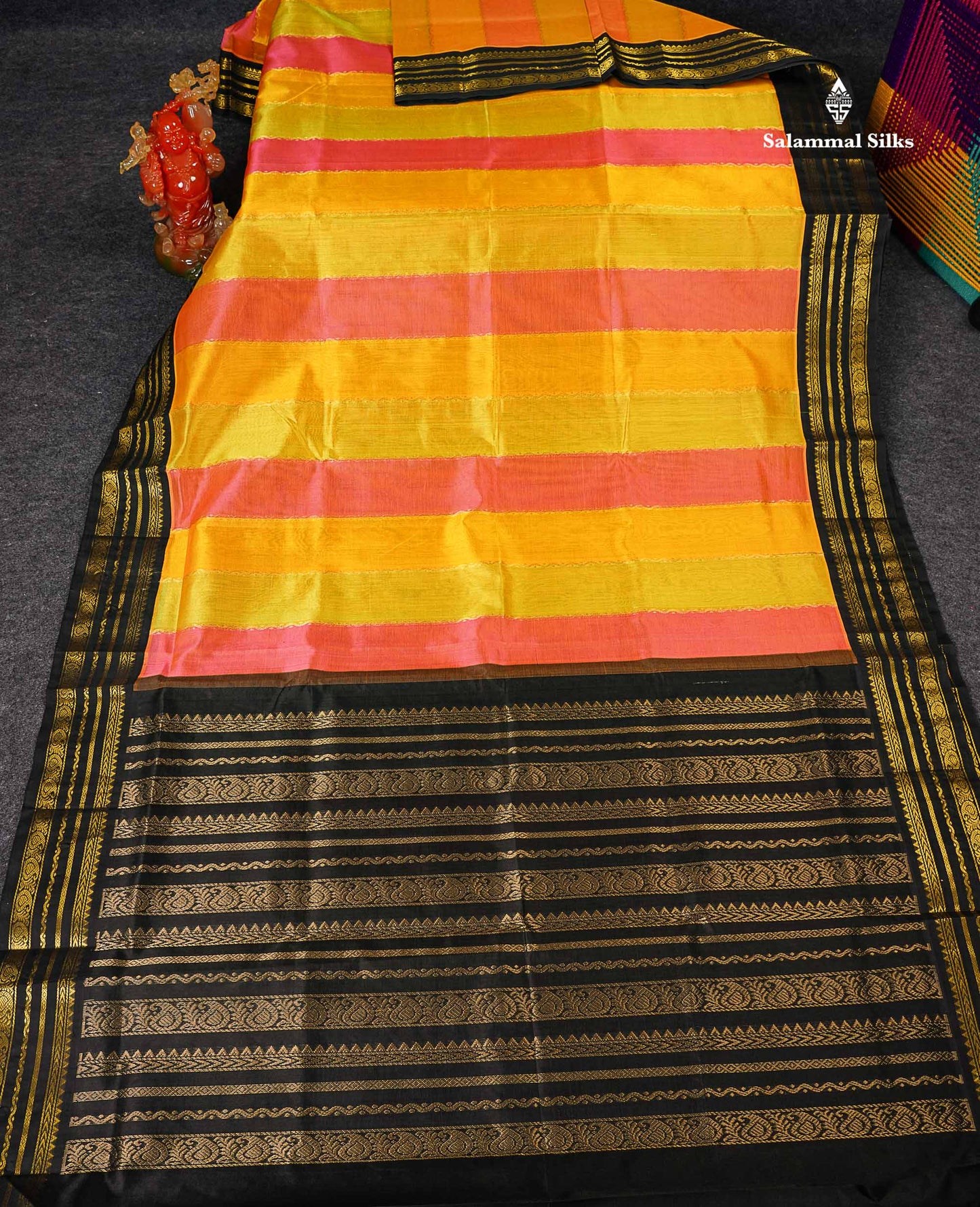 Pure Silk Cotton Saree - Multicolour Along With Contrast Black Border