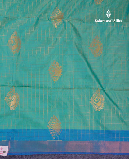 Beautiful Light Rexona Green Zari Checks With Butta Soft Silk Mix Saree With Contrast Dark Purple Blouse