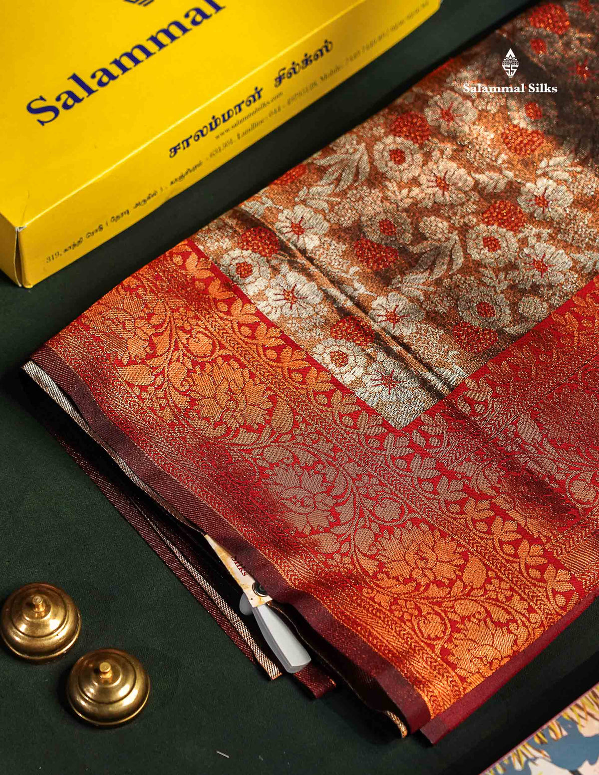 Semi Tussar Saree - Copper Colour Body Tissue With Contrast Maroon Fancy Border