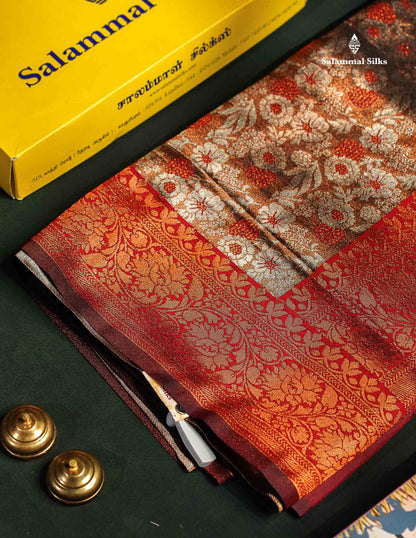 Semi Tussar Saree - Copper Colour Body Tissue With Contrast Maroon Fancy Border