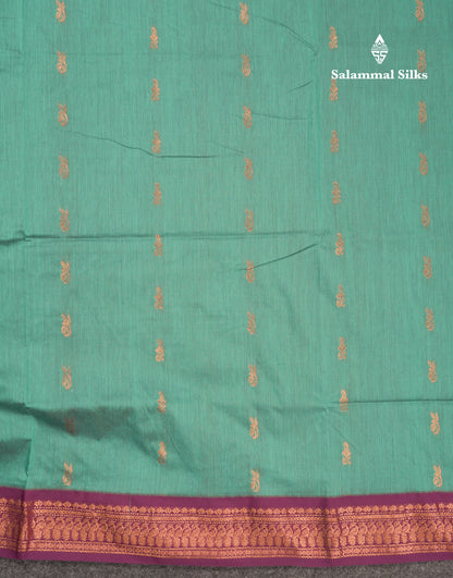 Saffire Green Kalyani Cotton Saree With Contrast Purple Border