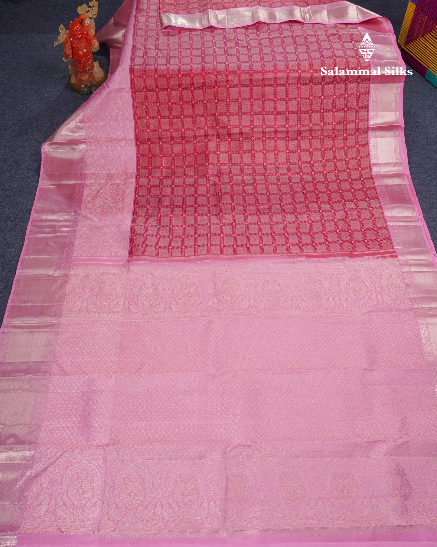 Beautiful Reddish Pink Fancy Bridal Pure Kanjivaram Silk Saree With Contrast Light Pink Border
