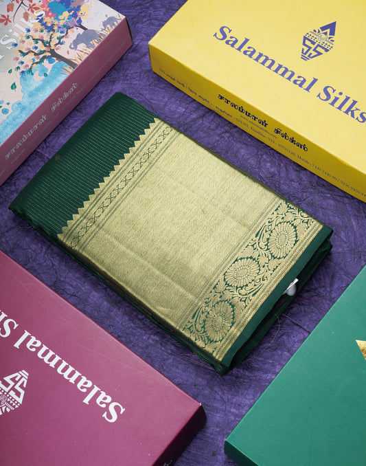 Bottle Green Pure Kanjivaram Silk Saree With Self Evening Morning Border