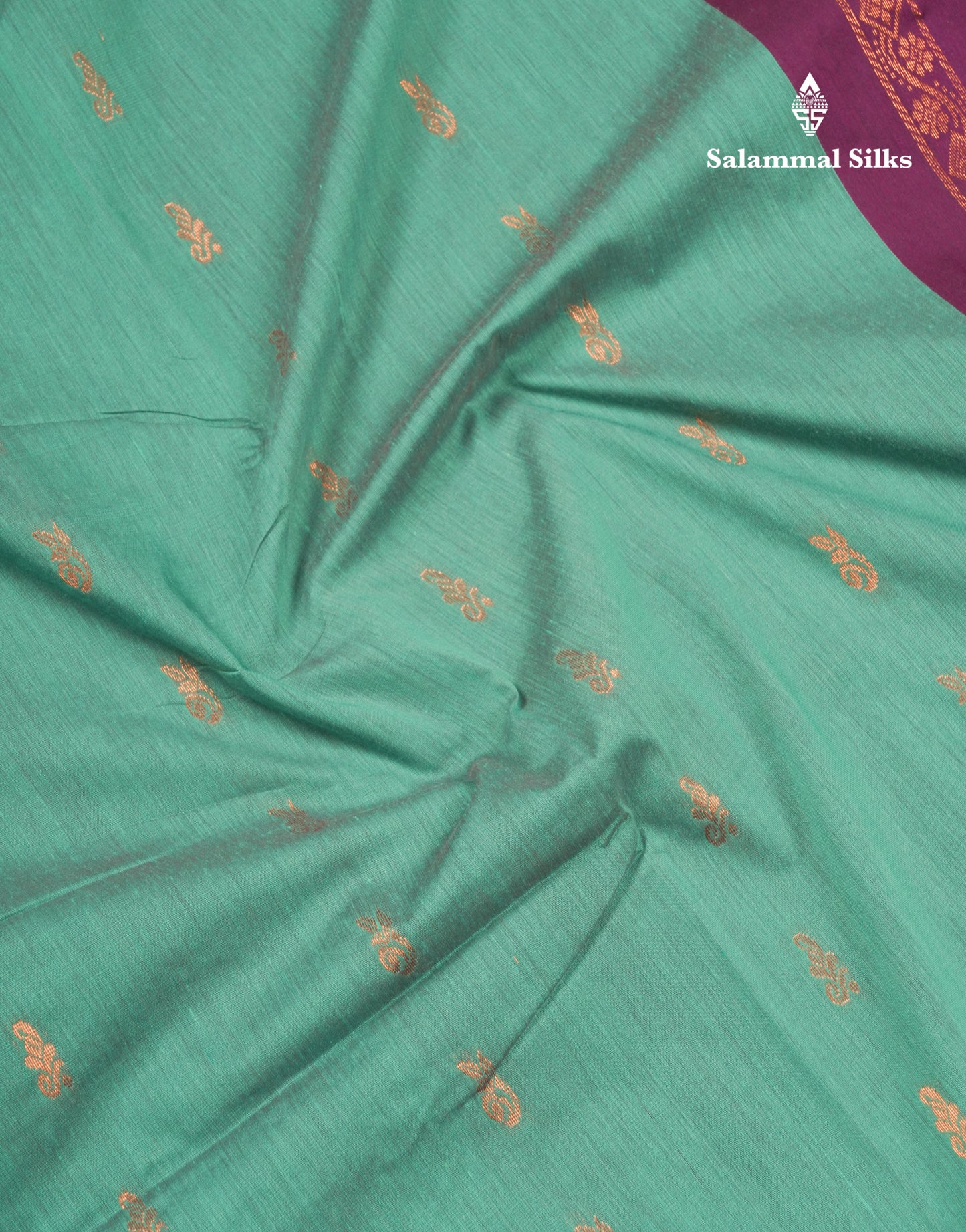 Saffire Green Kalyani Cotton Saree With Contrast Purple Border