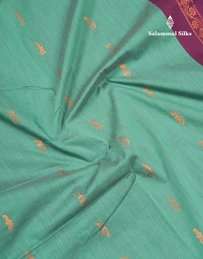 Saffire Green Kalyani Cotton Saree With Contrast Purple Border