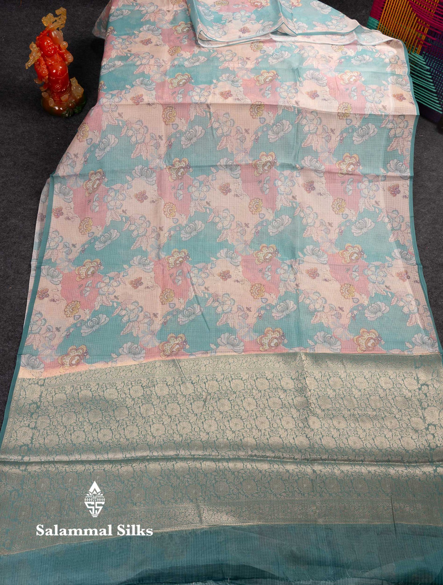 Beautiful Multicolour Kota Cotton Mix Fancy Saree With Contrast Pastel Violet Butta Blouse