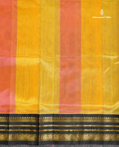 Pure Silk Cotton Saree - Multicolour Along With Contrast Black Border