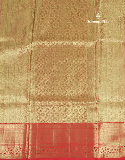 Light Orange Tissue Bridal Pure Kanjivaram Silk Saree With With Contrast Red Border