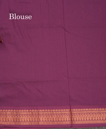 Saffire Green Kalyani Cotton Saree With Contrast Purple Border