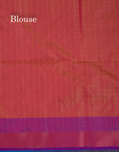Beautiful Light Rexona Green Zari Checks With Butta Soft Silk Mix Saree With Contrast Dark Purple Blouse