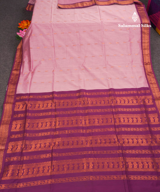 Light Pink Kalyani Cotton Saree With Contrast Magenta Border