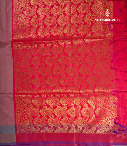 Beautiful Light Rexona Green Zari Checks With Butta Soft Silk Mix Saree With Contrast Dark Purple Blouse