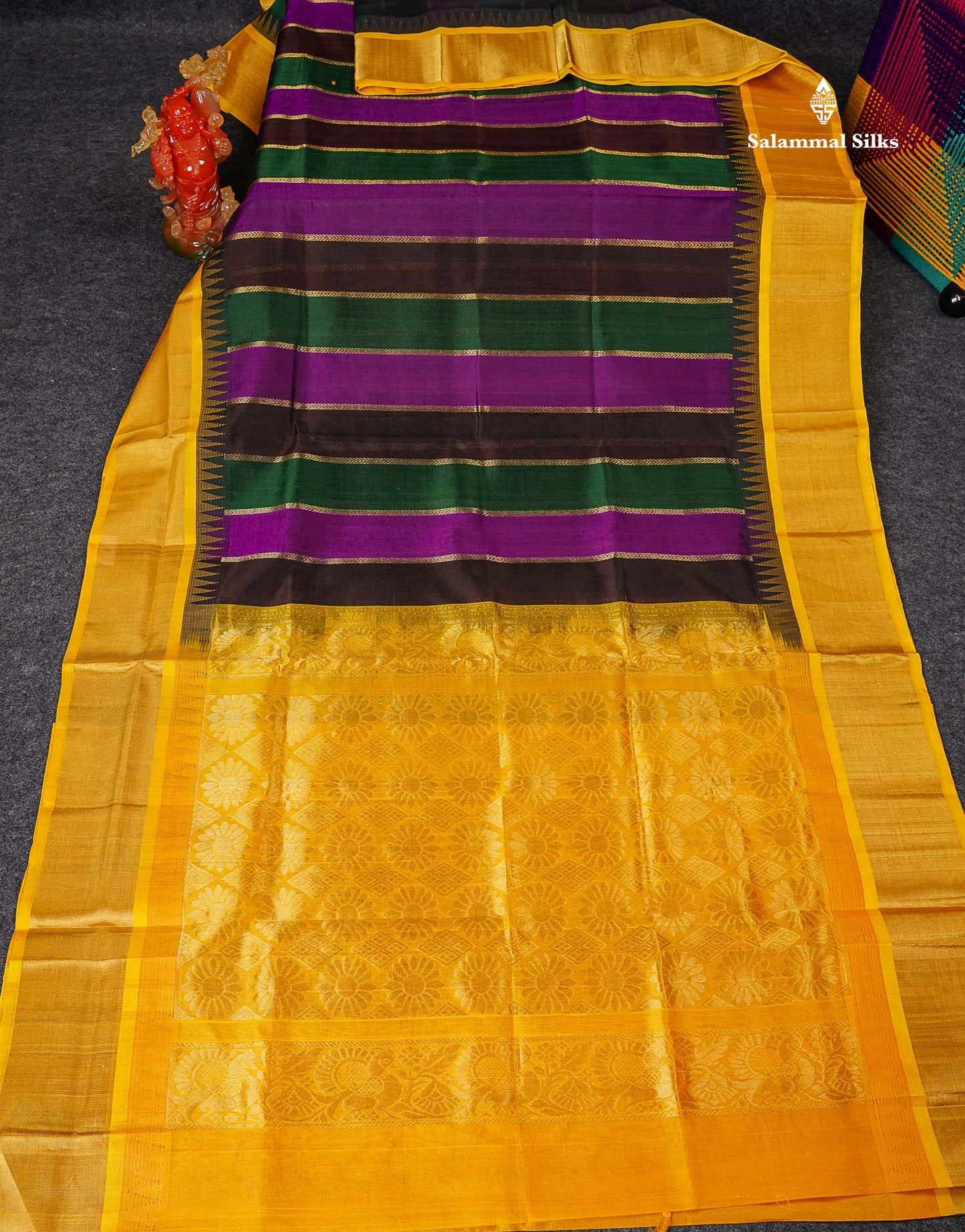 Pure Silk Cotton Saree - Multicolour Along With Contrast Yellow Border