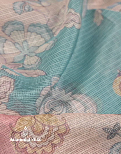 Beautiful Multicolour Kota Cotton Mix Fancy Saree With Contrast Pastel Violet Butta Blouse