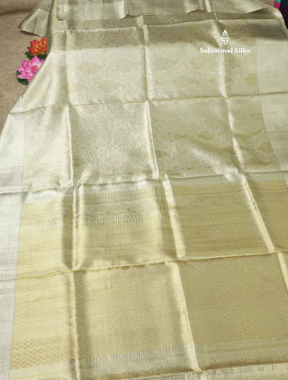 Beautiful Silver Pure Kanjivaram Silk Saree (2G) Zari With Self Border