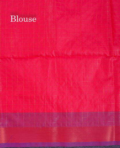 Beautiful Light Rexona Green Zari Checks With Butta Soft Silk Mix Saree With Contrast Dark Purple Blouse