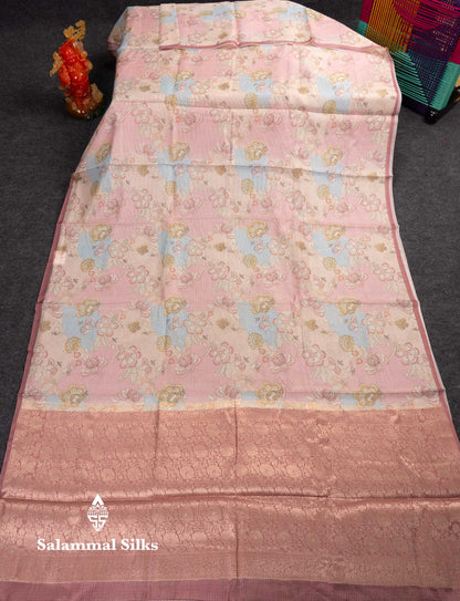 Beautiful Multicolour Kota Cotton Mix Fancy Saree With Contrast Pastel Violet Butta Blouse