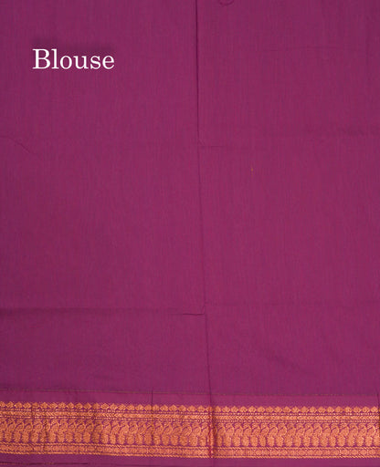 Light Pink Kalyani Cotton Saree With Contrast Magenta Border