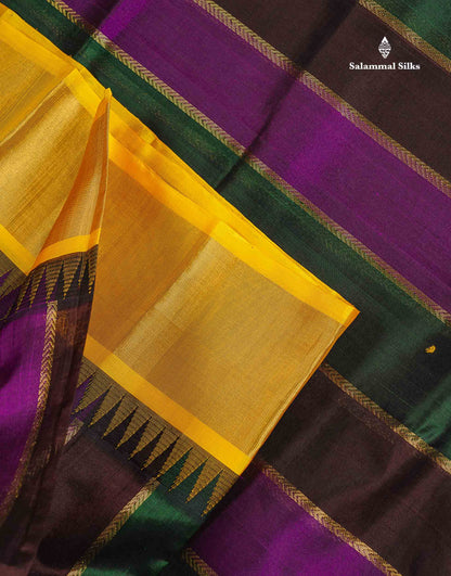 Pure Silk Cotton Saree - Multicolour Along With Contrast Yellow Border