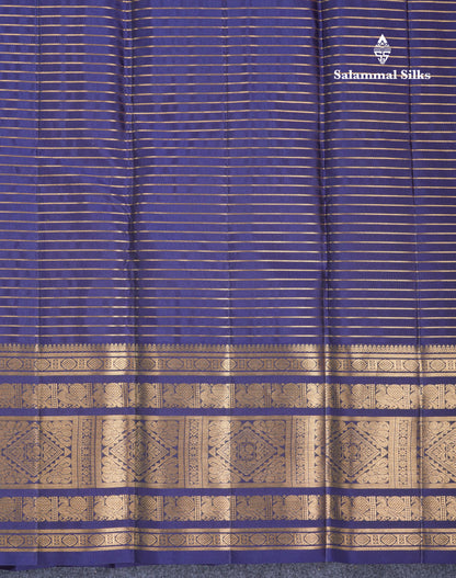 Rust Orange Small Zari Checks Pure Kanjivaram Silk Saree With Contrast Navy Blue Traditional Border
