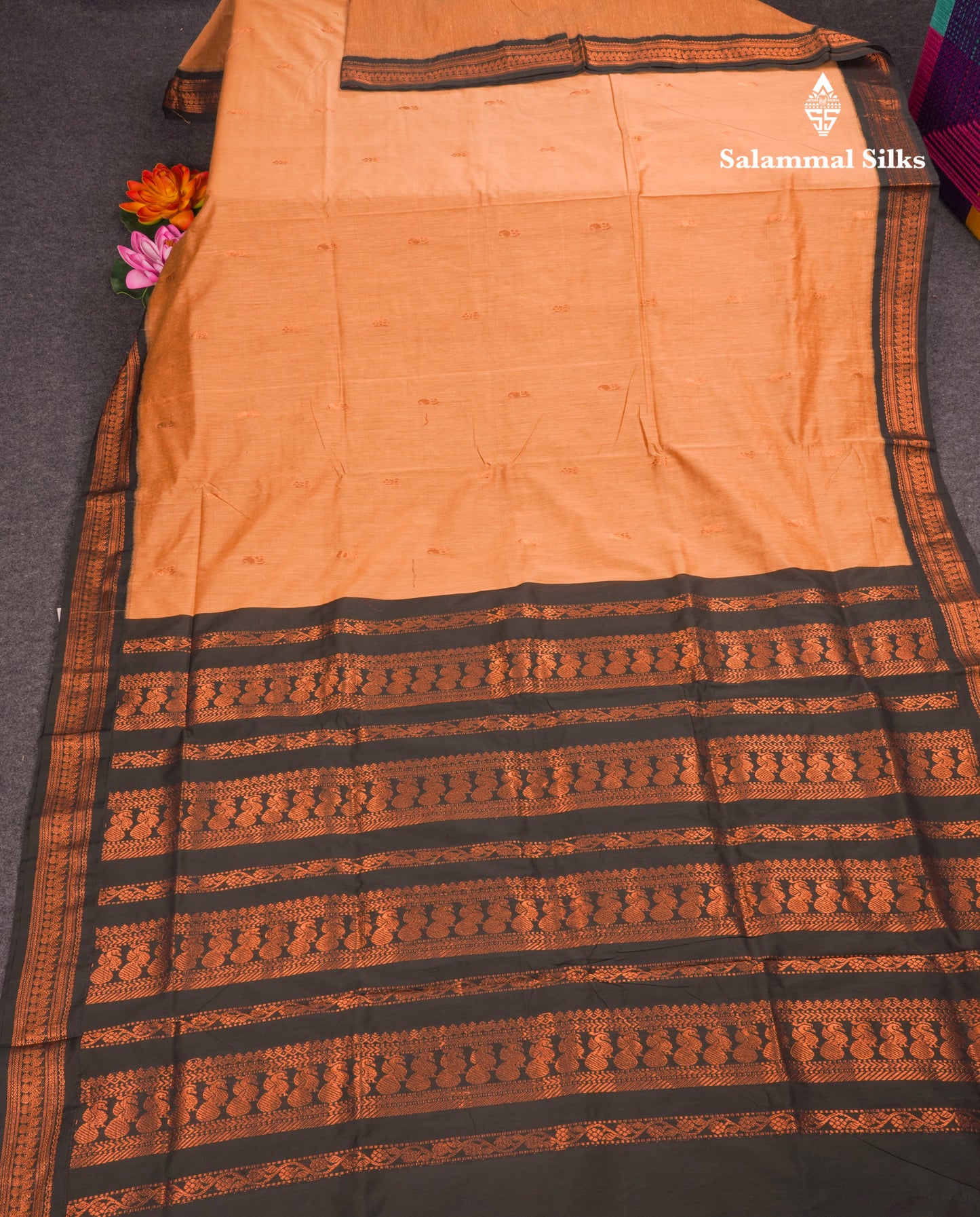 Sandal Kalyani Cotton Saree With Contrast Black Border