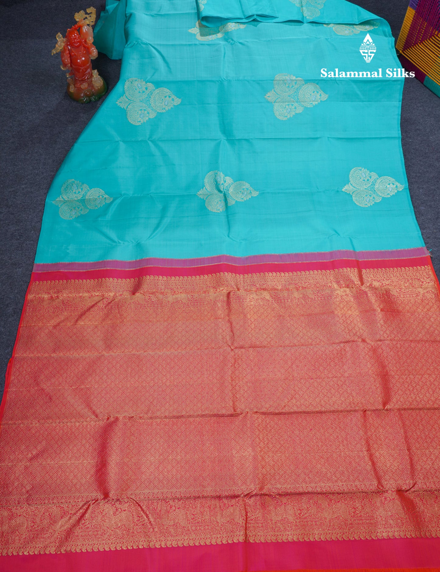 Beautiful Sapphire Blue Fancy Pure Kanjivaram Silk Saree With Contrast Pinkish Orange Blouse