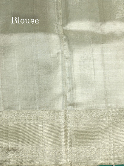 Beautiful Silver Pure Kanjivaram Silk Saree (2G) Zari With Self Border