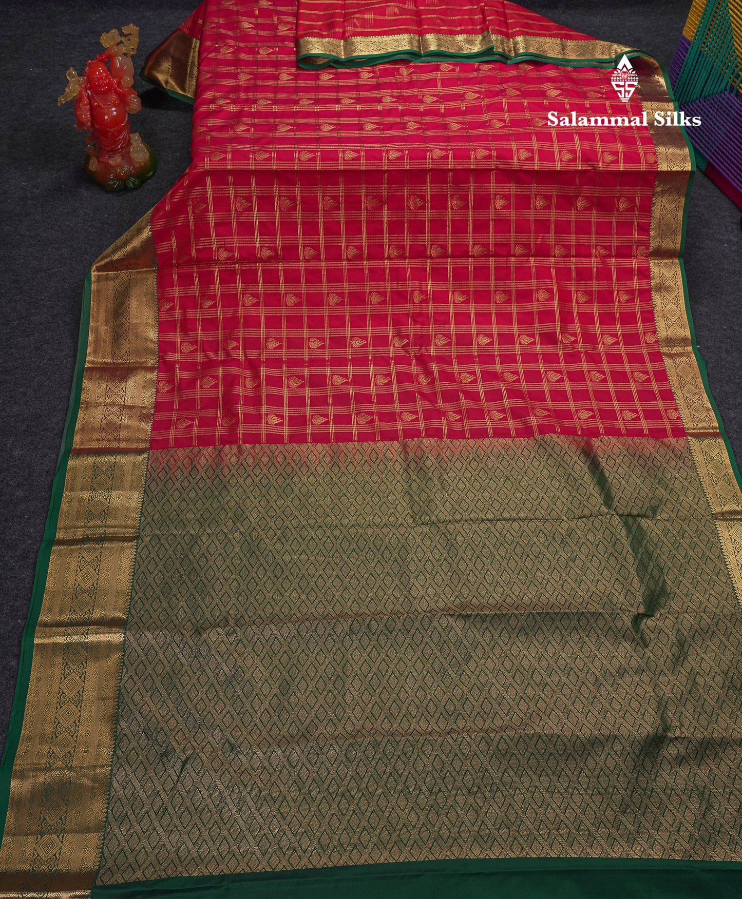 Beautiful Dark Magenta Checks With Butta Semi Silk Saree With Contrast Light Violet Traditional Evening Morning Border