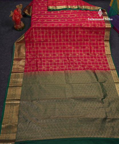 Beautiful Dark Magenta Checks With Butta Semi Silk Saree With Contrast Light Violet Traditional Evening Morning Border