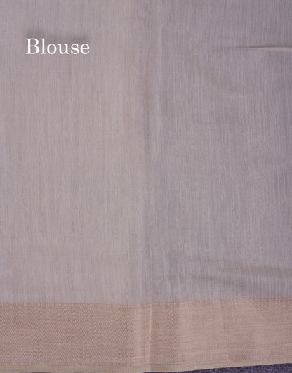 Light Grey Tissue Semi Tussar Fancy Saree With Contrast Cream Blouse
