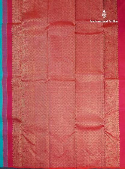Beautiful Sapphire Blue Fancy Pure Kanjivaram Silk Saree With Contrast Pinkish Orange Blouse