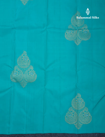 Beautiful Sapphire Blue Fancy Pure Kanjivaram Silk Saree With Contrast Pinkish Orange Blouse