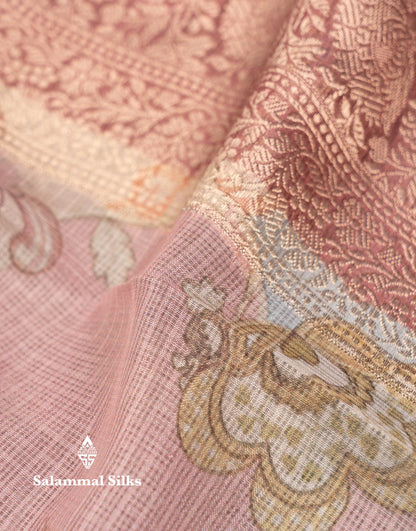 Beautiful Multicolour Kota Cotton Mix Fancy Saree With Contrast Pastel Violet Butta Blouse