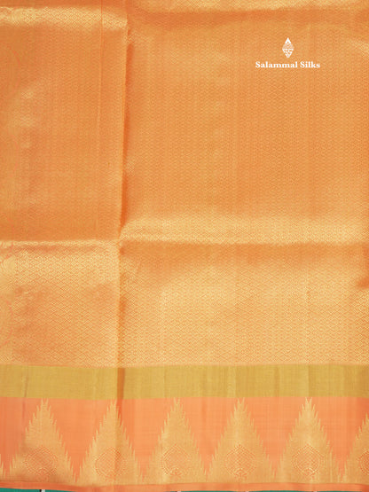 Orange Mennakari Work Pure Kanjivaram Silk Saree With Temple Border
