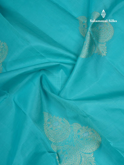 Beautiful Sapphire Blue Fancy Pure Kanjivaram Silk Saree With Contrast Pinkish Orange Blouse