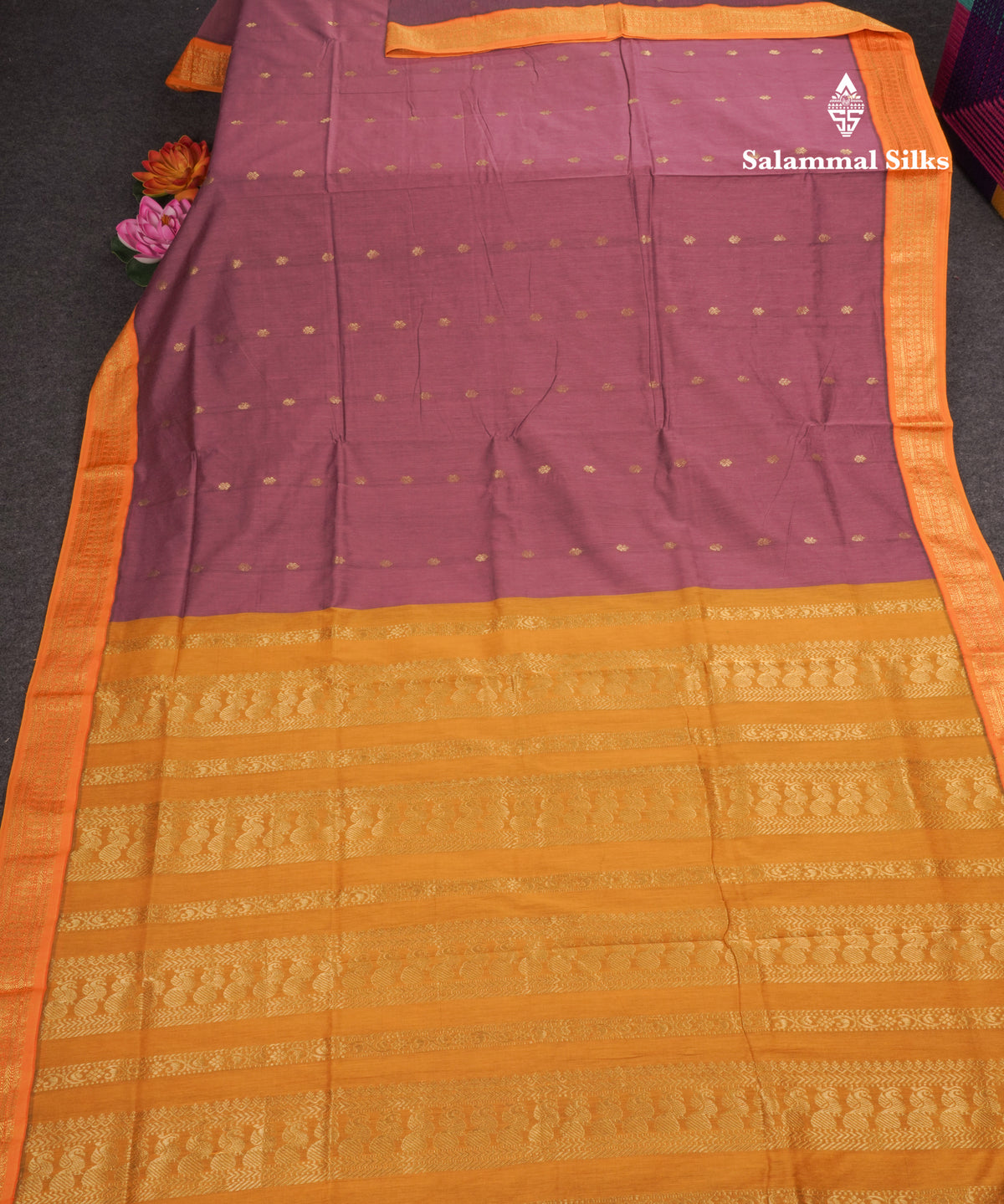 Dual Tone Violet Kalyani Cotton Saree With Mango Yellow Border