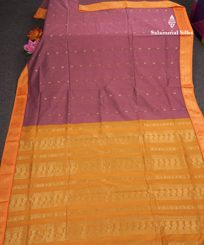 Dual Tone Violet Kalyani Cotton Saree With Mango Yellow Border