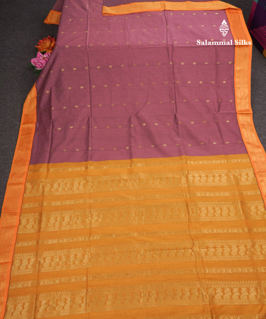 Dual Tone Violet Kalyani Cotton Saree With Mango Yellow Border
