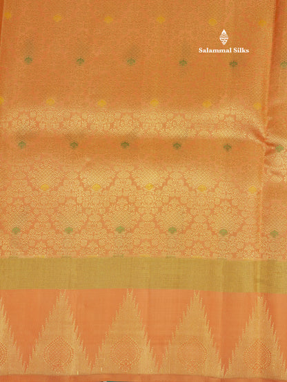 Orange Mennakari Work Pure Kanjivaram Silk Saree With Temple Border