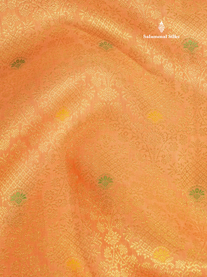 Orange Mennakari Work Pure Kanjivaram Silk Saree With Temple Border